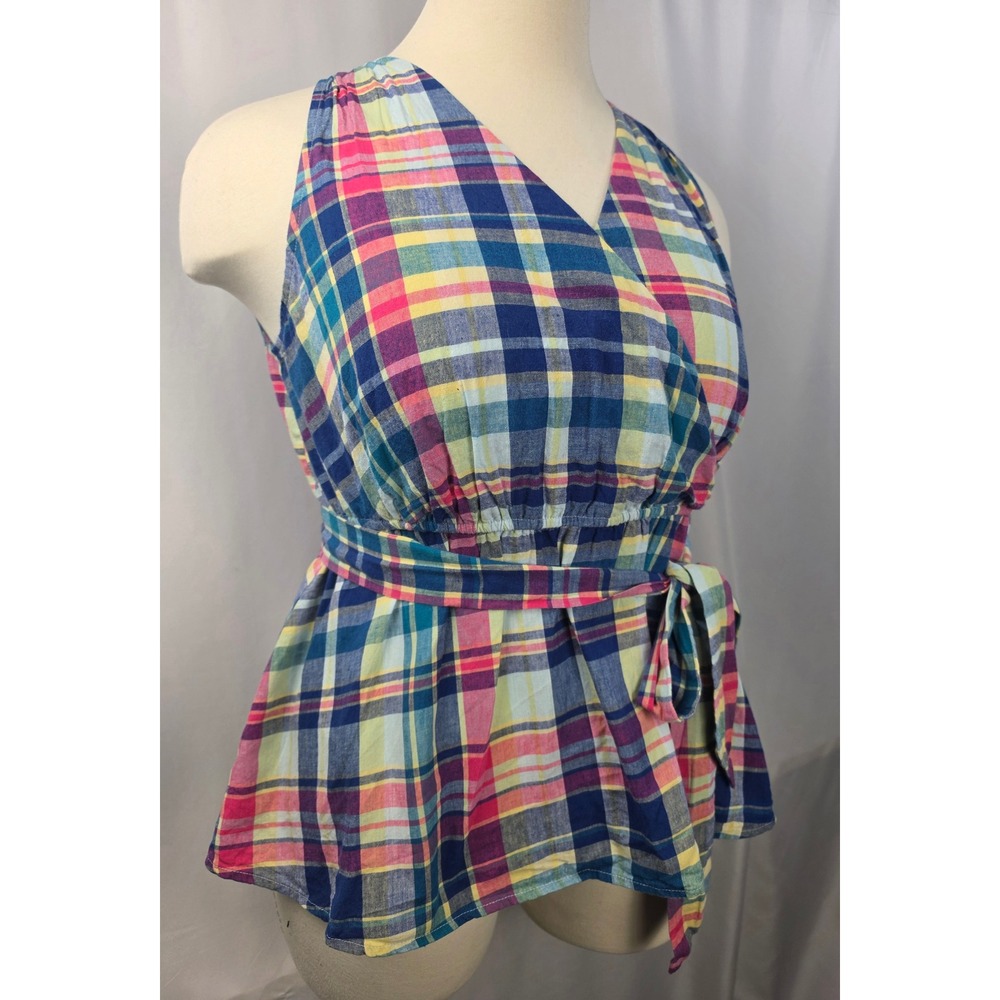 Lane Bryant Size 14 Sara Plaid Linen Blend Surplice Peplum Top - Picture 4 of 7